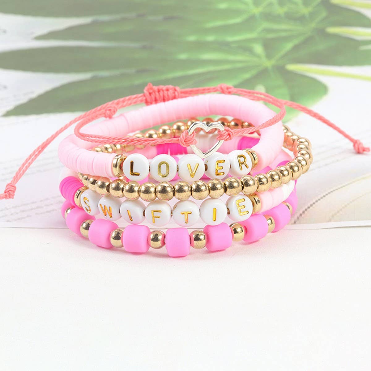 5PCS SMILING FACE LETTER BEAD BRACELET SET_CWMM0537