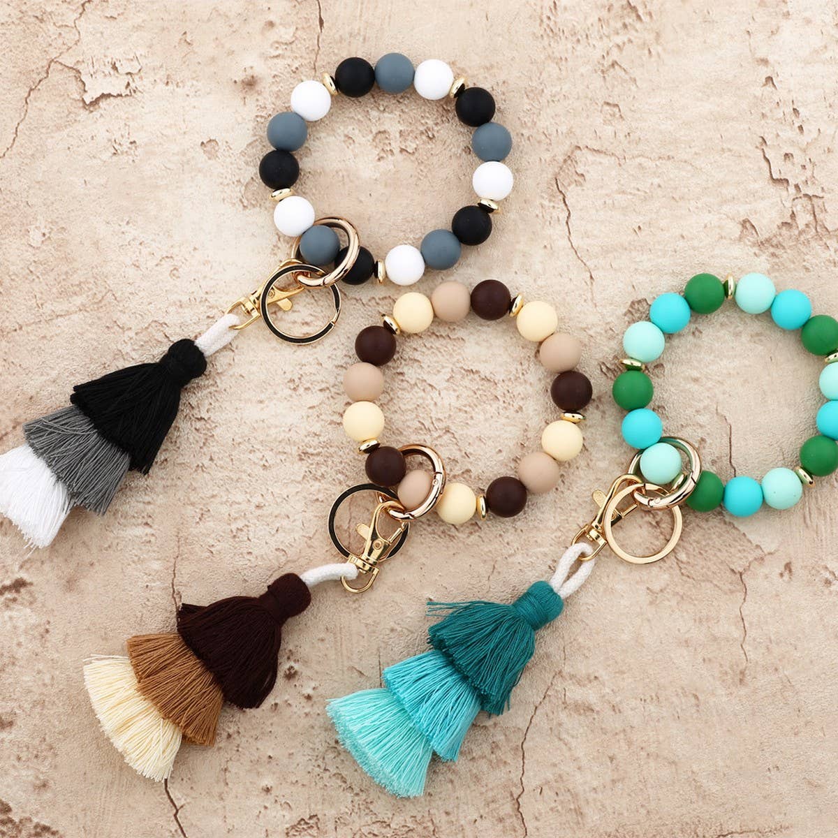 Womens Tassel Silicone Bead Keychain Bracelet_Cwab5029