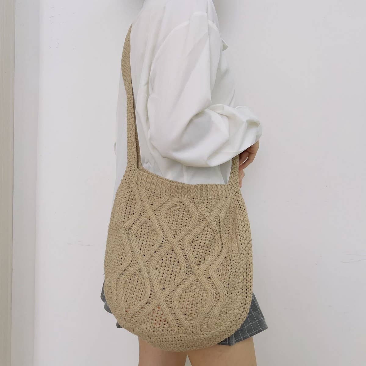 Cwab4573_Solid Knit Twist Vintage Tote Crossbody Bag