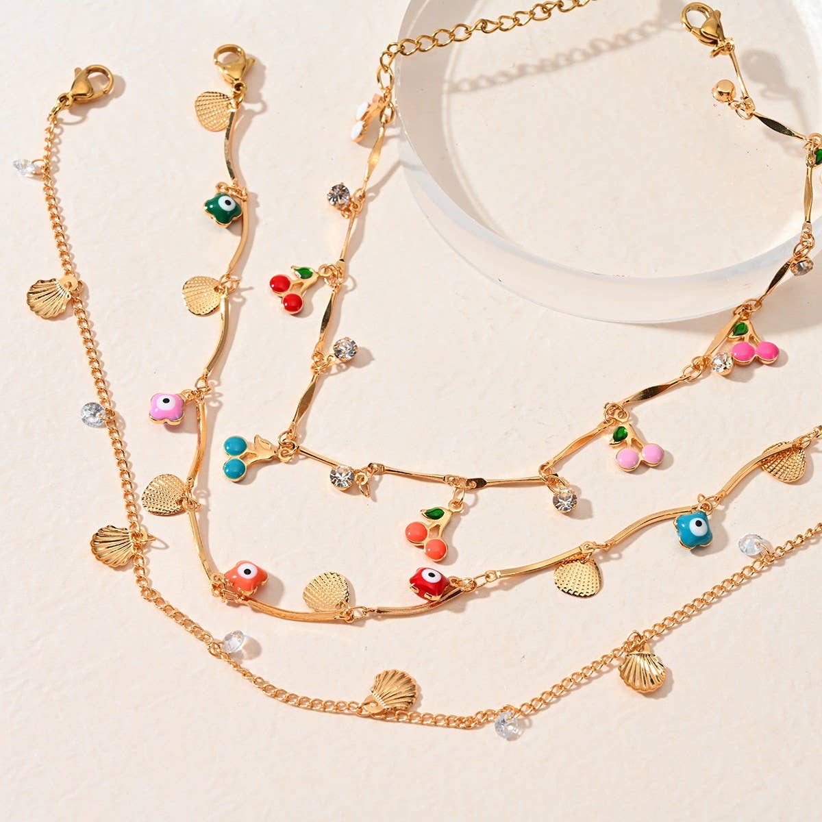 BEACH ANKLET WITH CHERRY SHELL STAR CHARMS_CWAJE4609