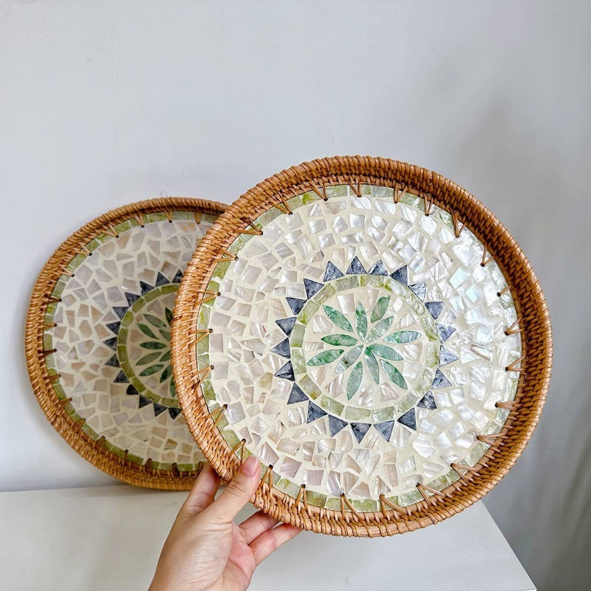 RATTAN SHELL BASKET STORAGE BASKET TRAY_CWMM4541