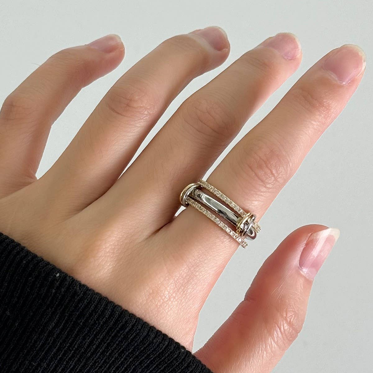 Zircon Inlaid Fashionable Temperament Open Ring_Cwaje2829