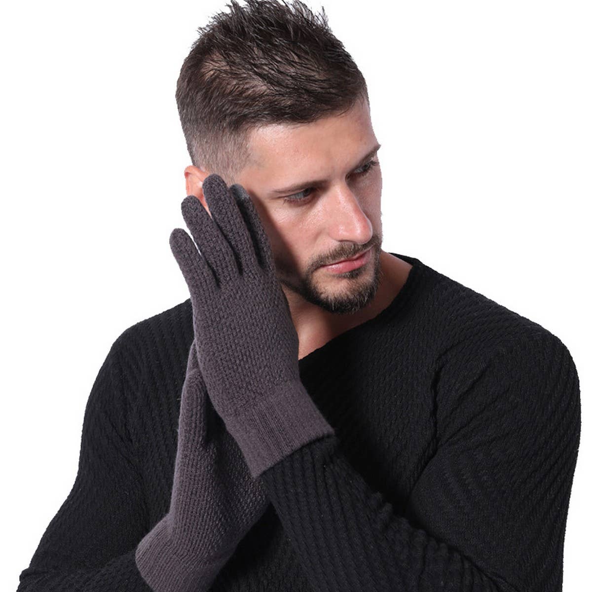 MEN WOMEN KNIT GLOVES WARM THICK TOUCH TIPS_CWAG0224