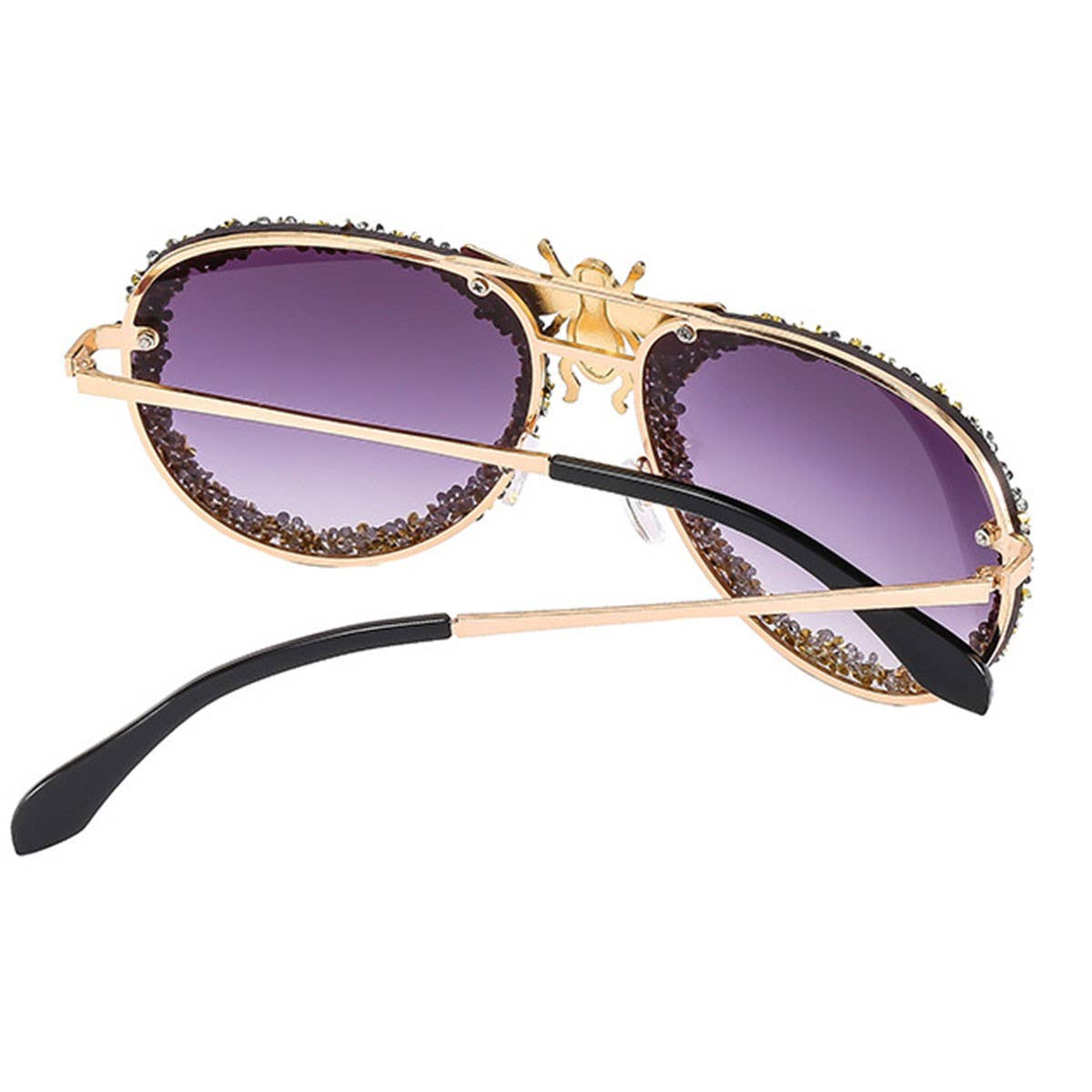 DIAMOND STUDDED RETRO METAL LARGE FRAME SUNGLASSES_CWASG0865