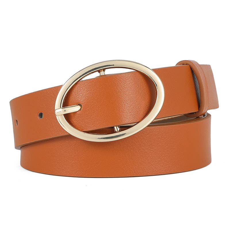 Leopard Print Pu Leather Belt With Round Buckle