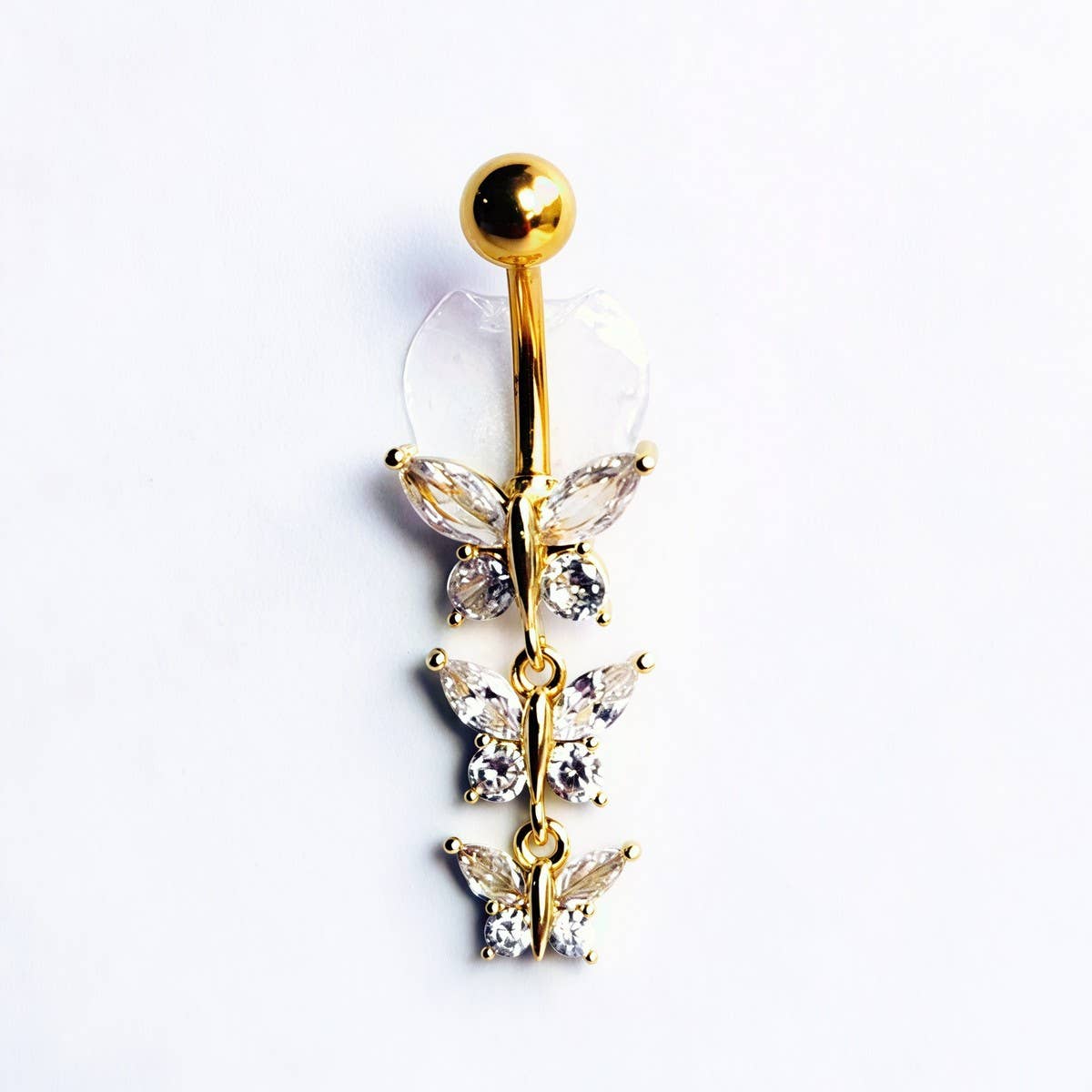 Triple Butterfly Zircon Dangle Belly Ring_Cwmm9454