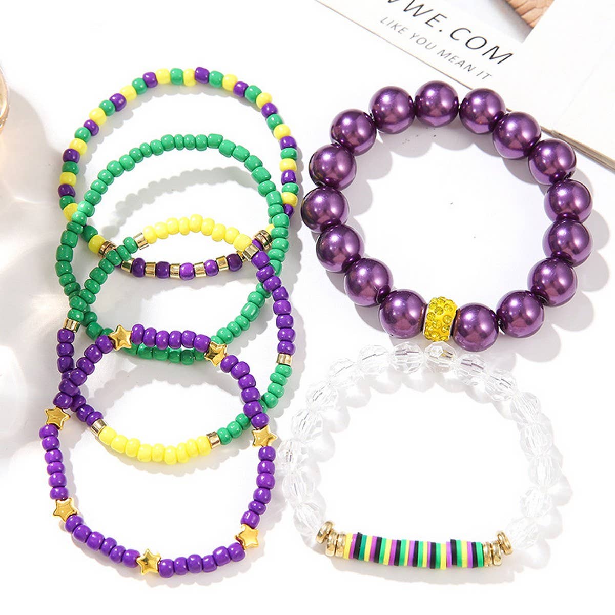 SOFT CERAMIC RICE BEAD STACKING BRACELET SET_CWMM3526