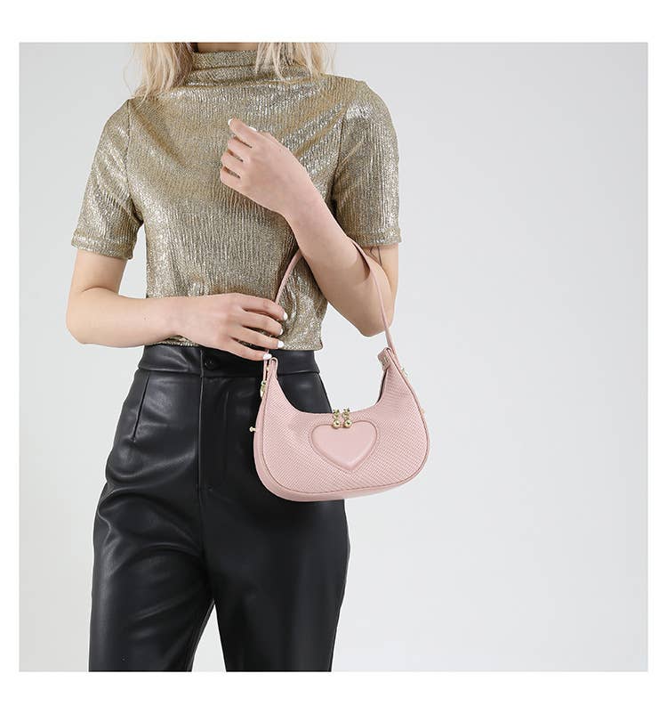 Solid-Color Simple Heart-Shaped Underarm Bag