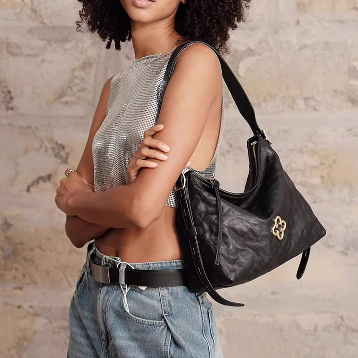 Vintage Ruched Tote Small Shoulder Leather Bag_Cwab5324