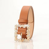 ROSE PATTERN RHINESTONE BUCKLE BELTS FOR WOMEN_CWABE0404