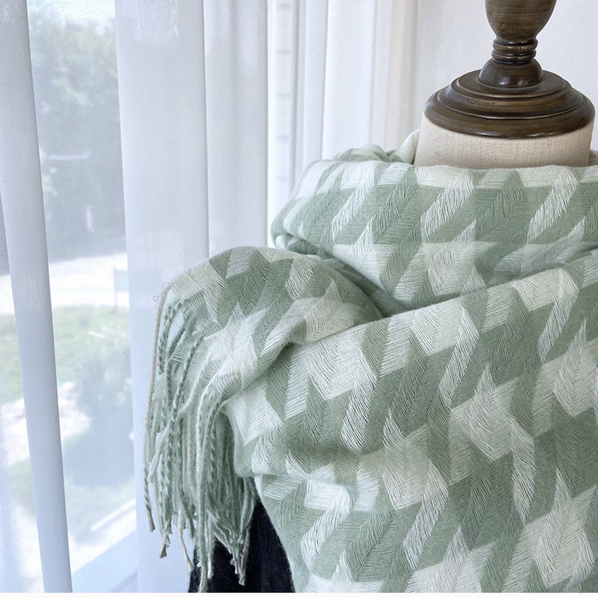 HOUNDSTOOTH TASSEL SCARF THICK WINTER WRAP_CWASC1463