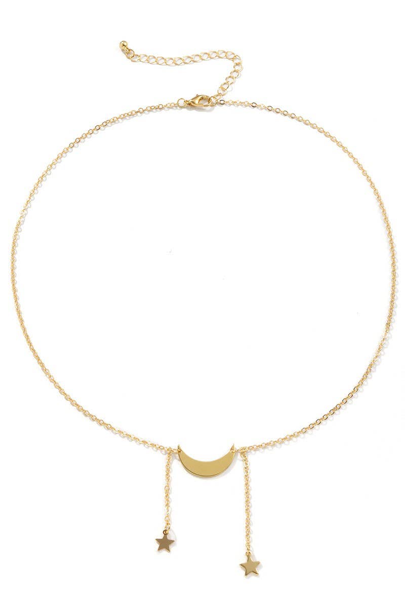 SIMPLE MOON STAR METAL TASSEL NECKLACE_CWAJE0018