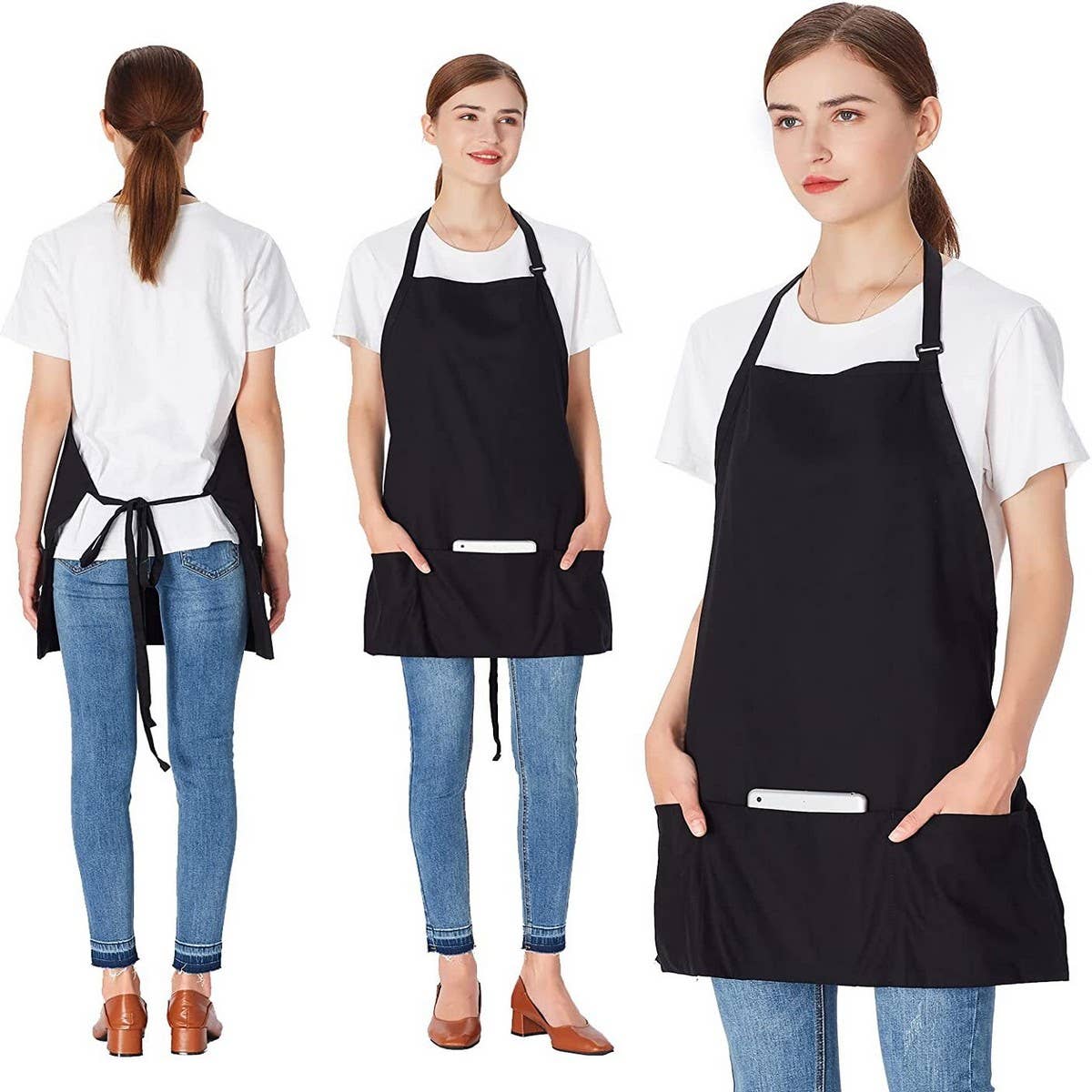 Cwmm1822_Neckline Solid Color Pocket Work Apron