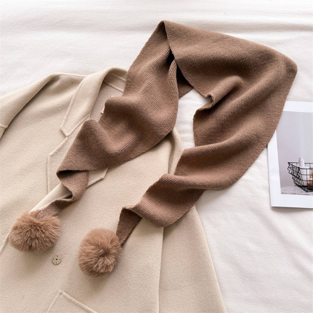 Cozy Knit Pom Pom Scarf Warm Winter Wrap_Cwasc03459