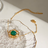 STAINLESS STEEL GREEN AGATE PENDANT BRACELET CHIC_CWAJE4705