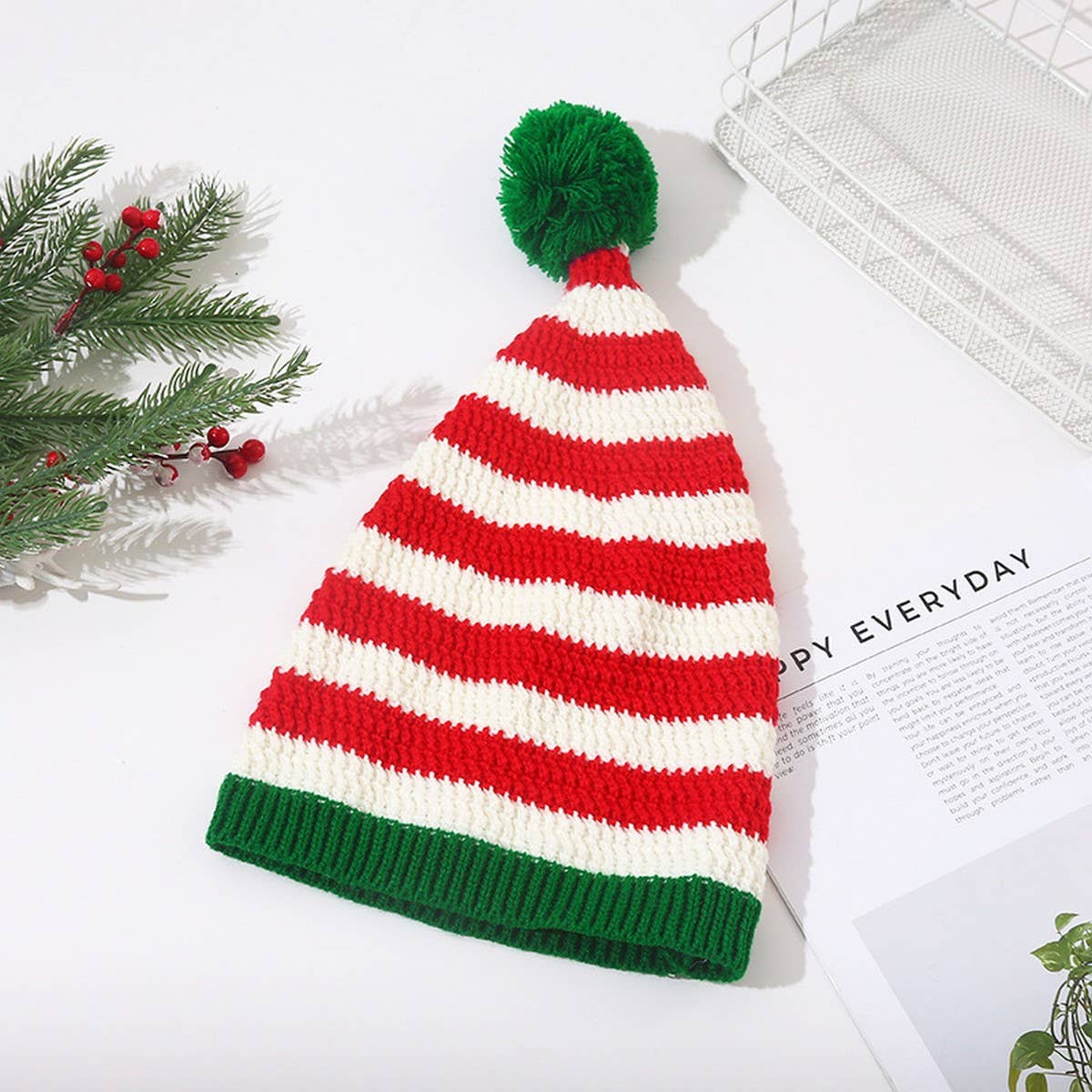 Cwah04352_Red White Christmas Knit Beanie Hat
