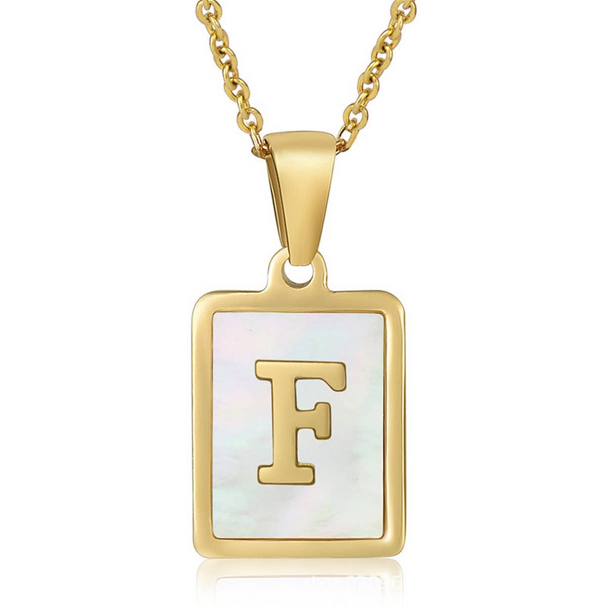 Cwaje1917_Square Stainless Steel White Shell Letter Necklace