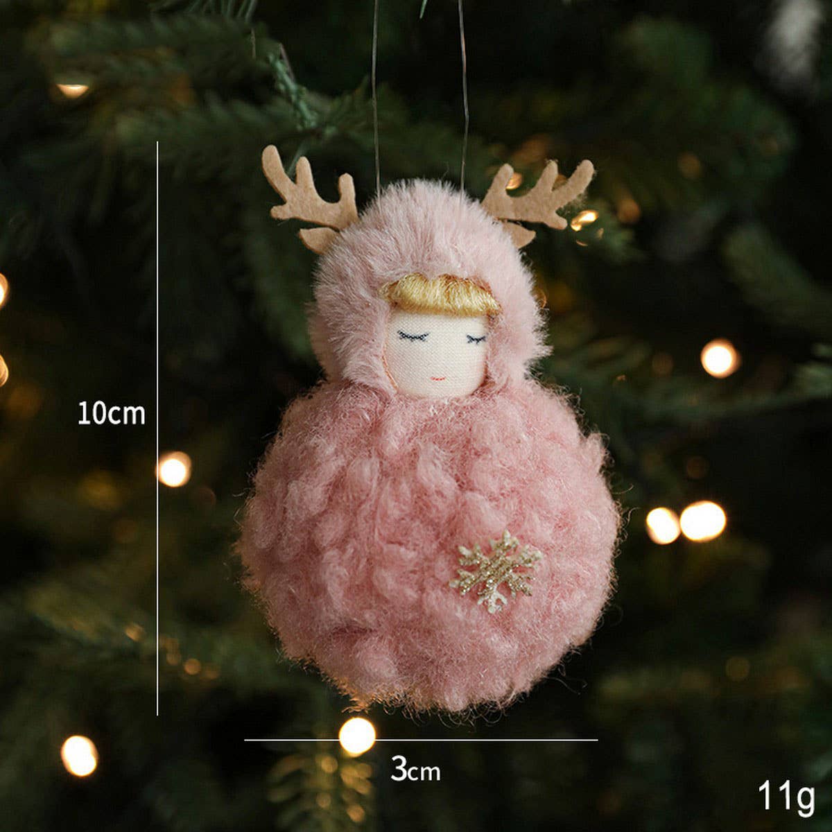 PLUSH GIRL DOLL WITH ANTLERS CHRISTMAS ORNAMENT_CWMM9683