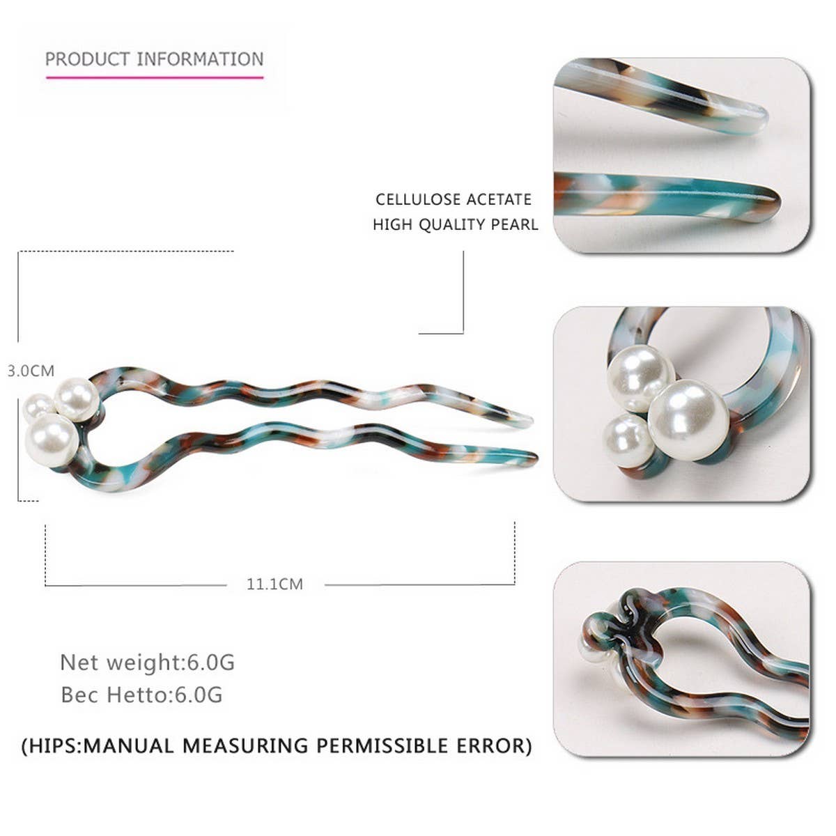 Wavy Acetate Retro Hairpin Hair Accessories