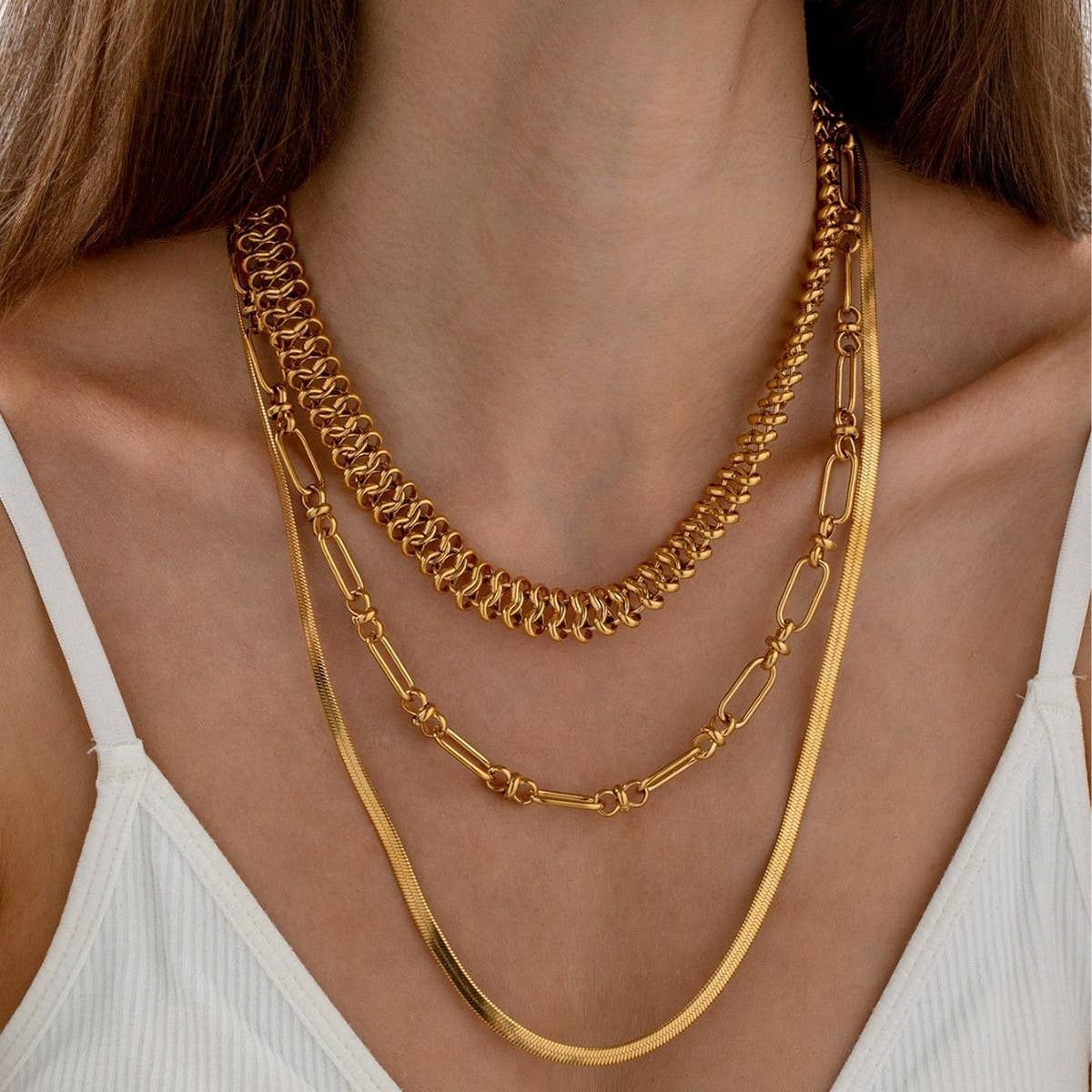 18K GOLD PLATED MULTI LAYER OVAL GOLD BEAD NECKLACE_CWMM3633