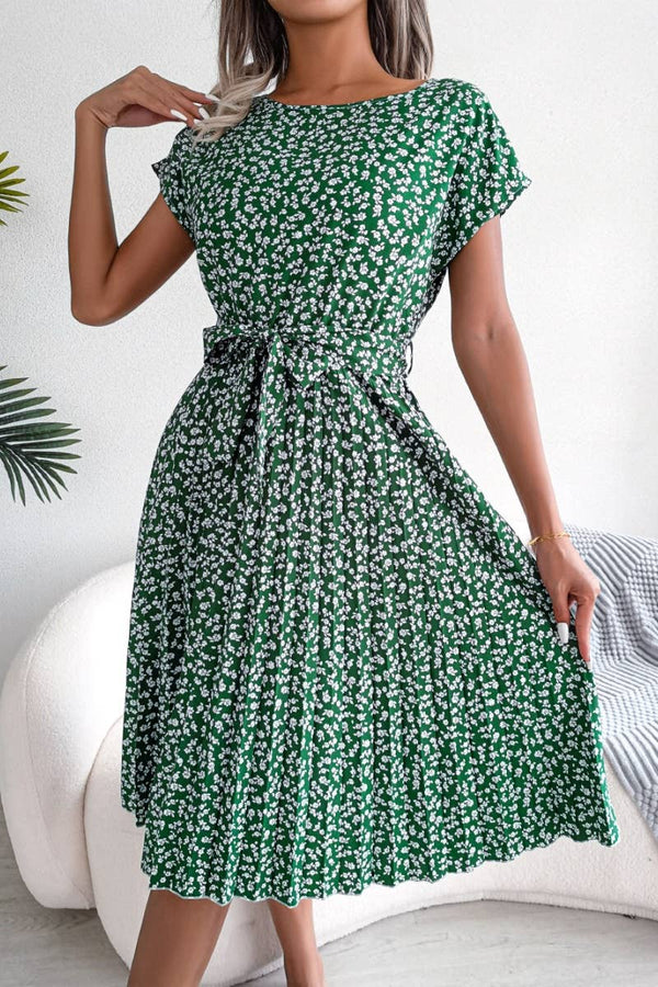 CWDMD2624_SUMMER FLORAL PLEATED DRESS WITH LARGE SWING