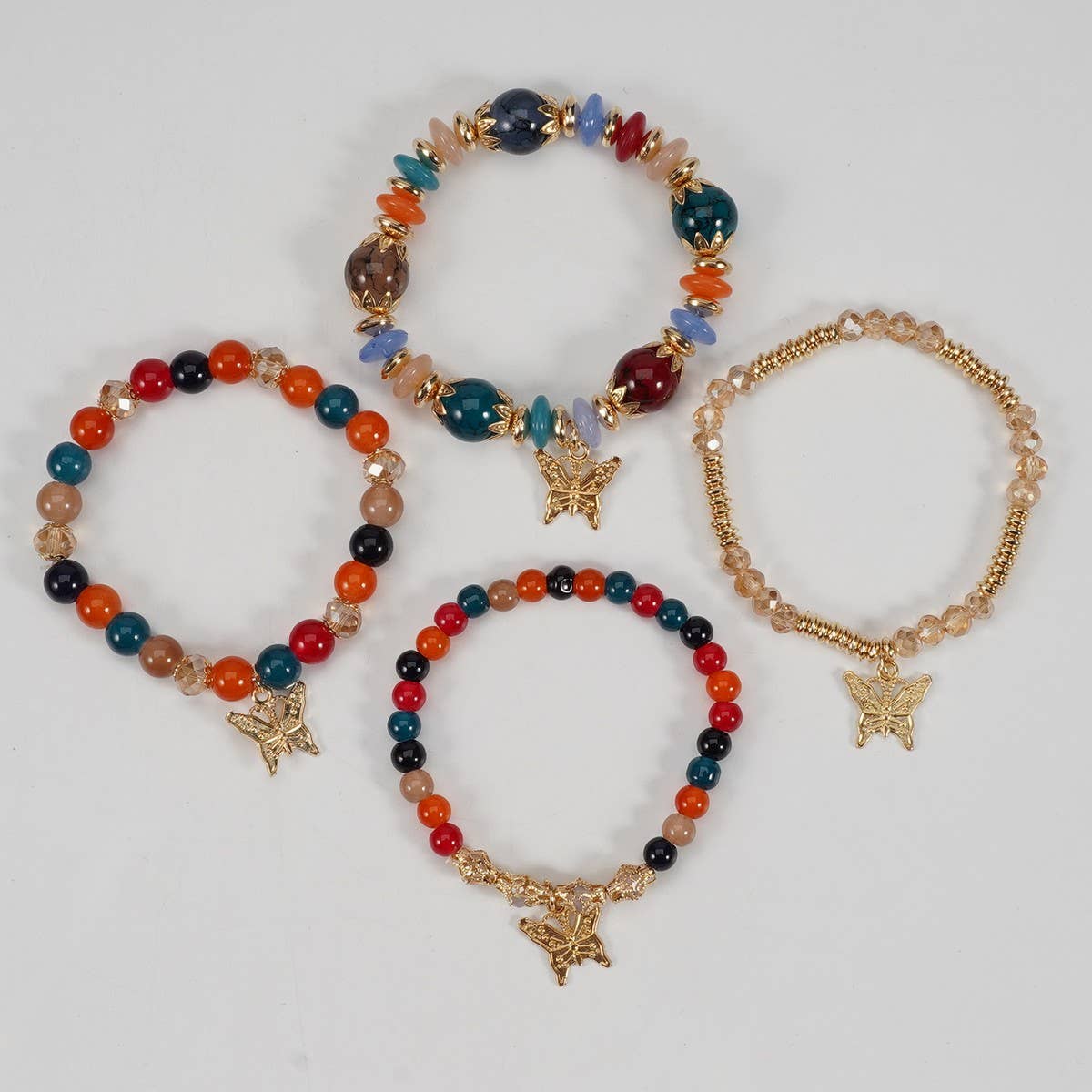 Cwmm10456_Boho Leaf Charm Multi Layer Beaded Bracelet