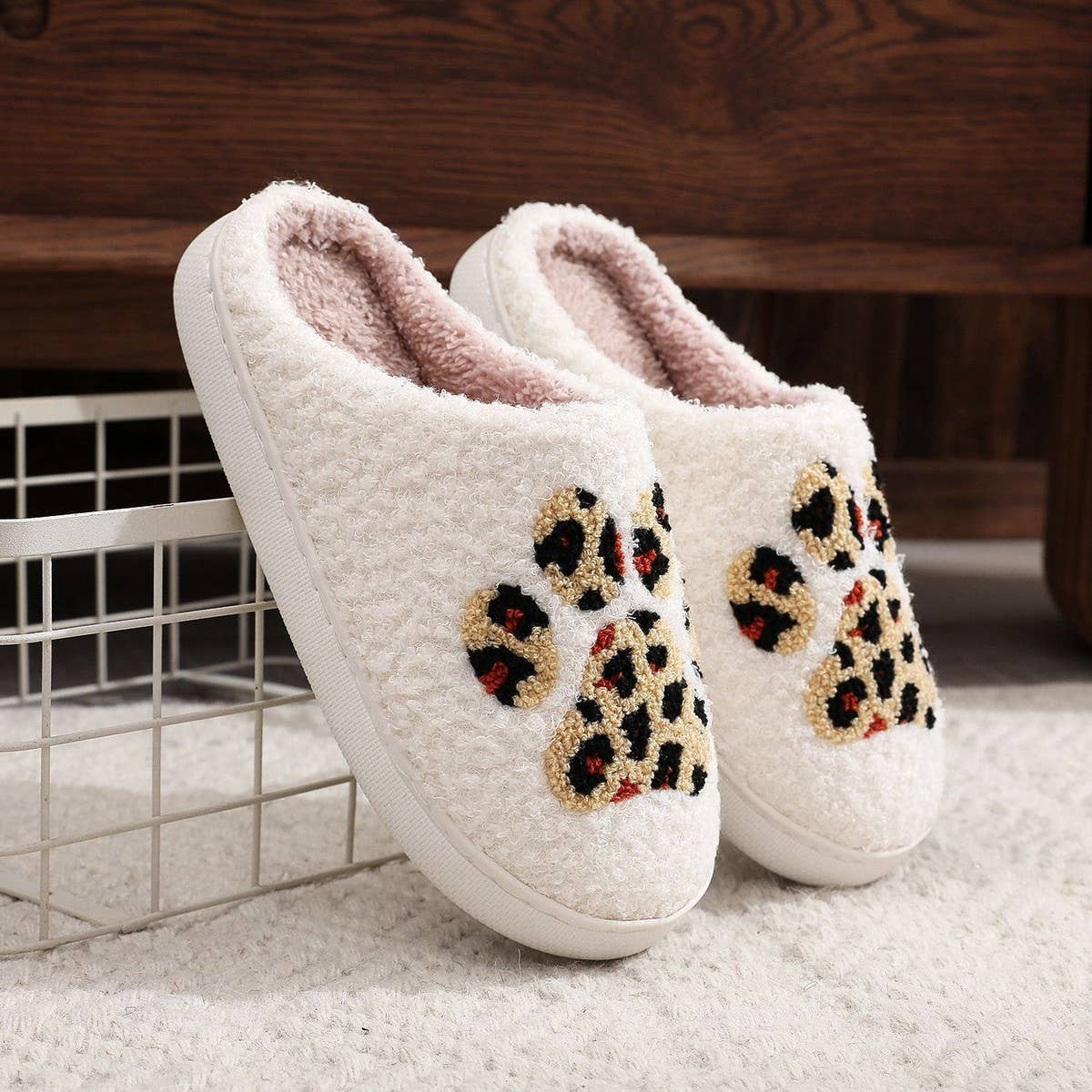 CARTOON LEOPARD PRINT CAT CLAW COTTON SLIPPERS_CWSHS0445