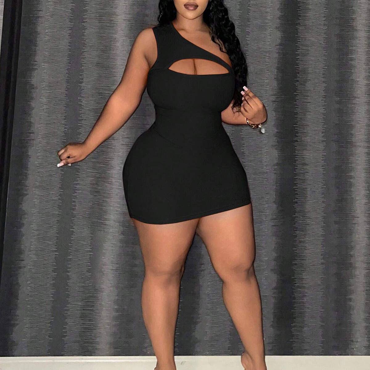 CHIC ONE SHOULDER CUTOUT SLEEVELESS MIDI DRESS_CWDMD6061