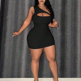 CHIC ONE SHOULDER CUTOUT SLEEVELESS MIDI DRESS_CWDMD6061