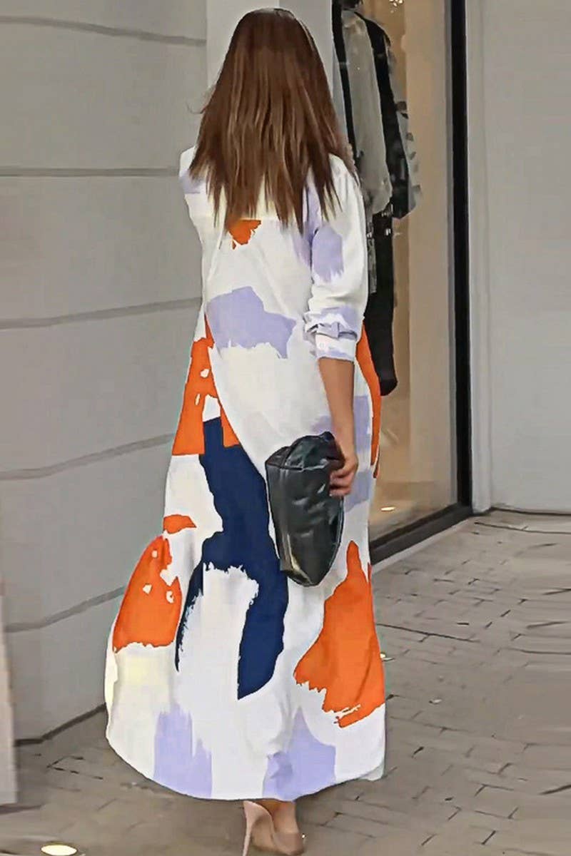 Women Collared Marble Print Cozy Shirts Dress_Cwdmd0719