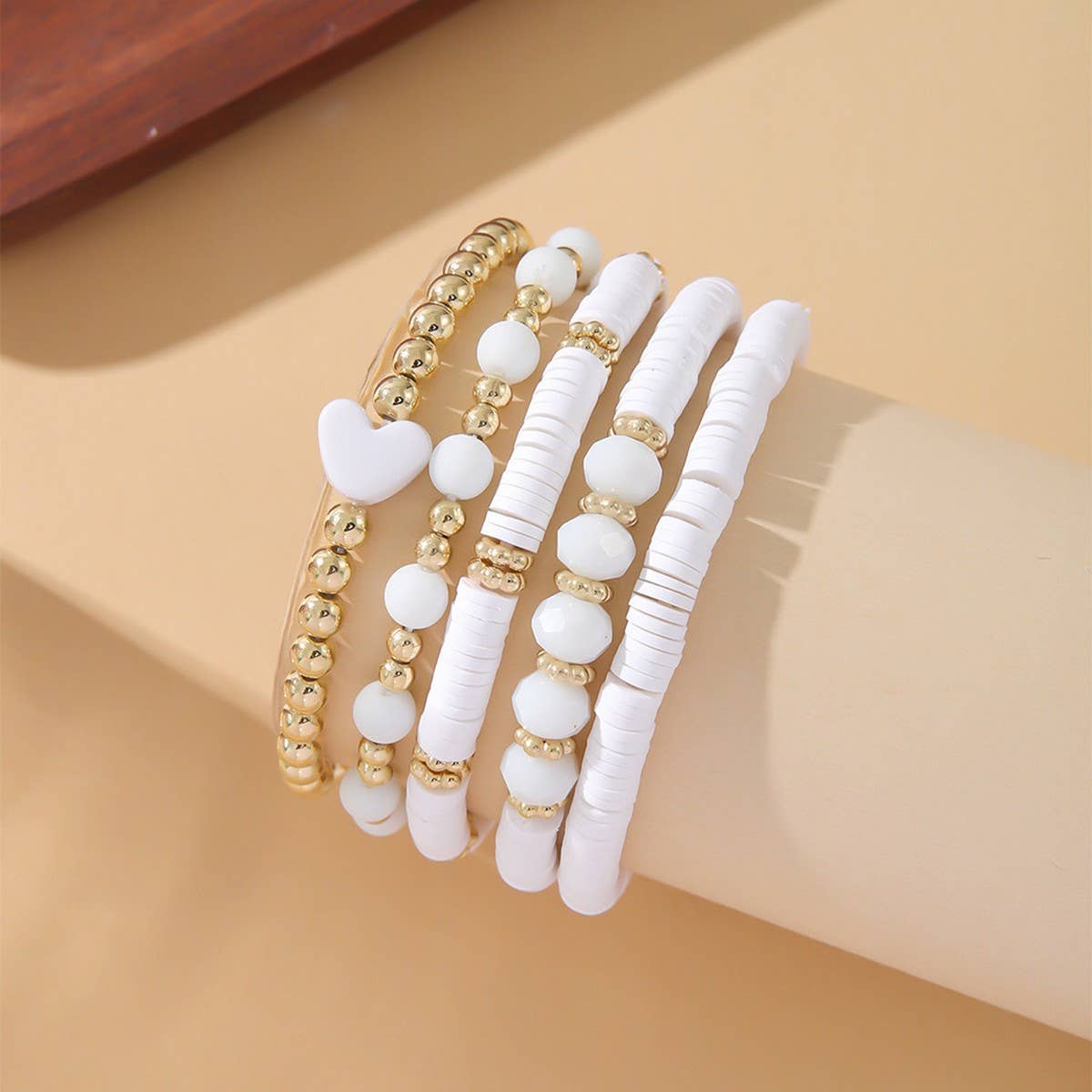 SOFT CLAY ELASTIC CORD HEART BRACELET SET_CWMM3519