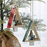 Wooden Red Green Triangle Xmas Tree Ornament Decor_Cwmm9785