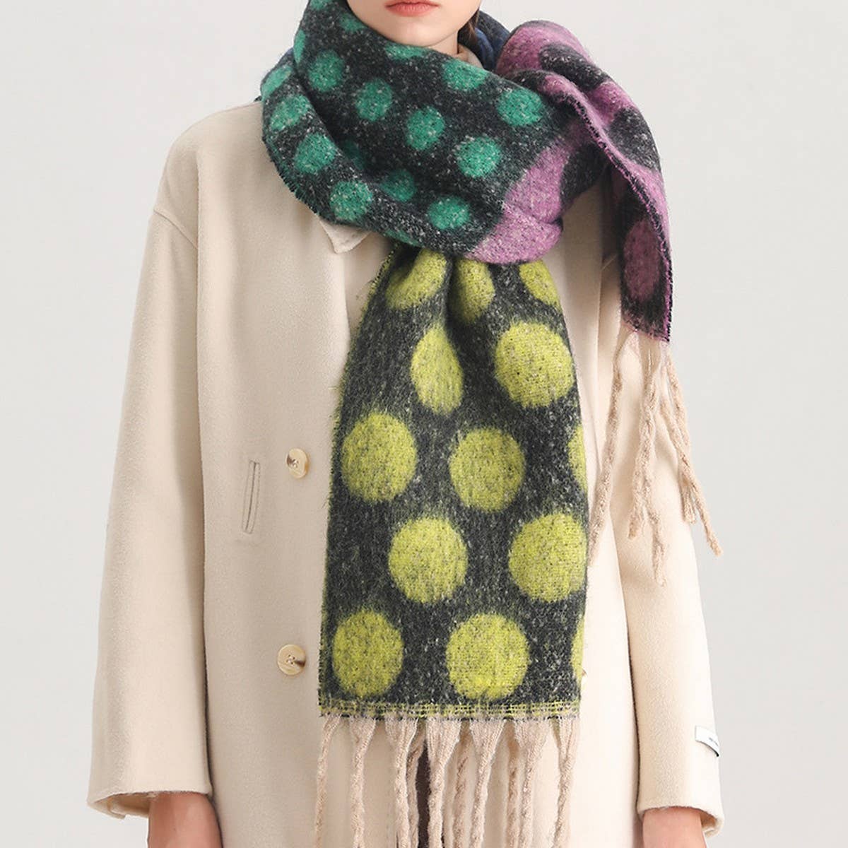 RETRO POLKA DOT WOOL LIKE THICK SCARF SHAWL WINTER_CWASC1440