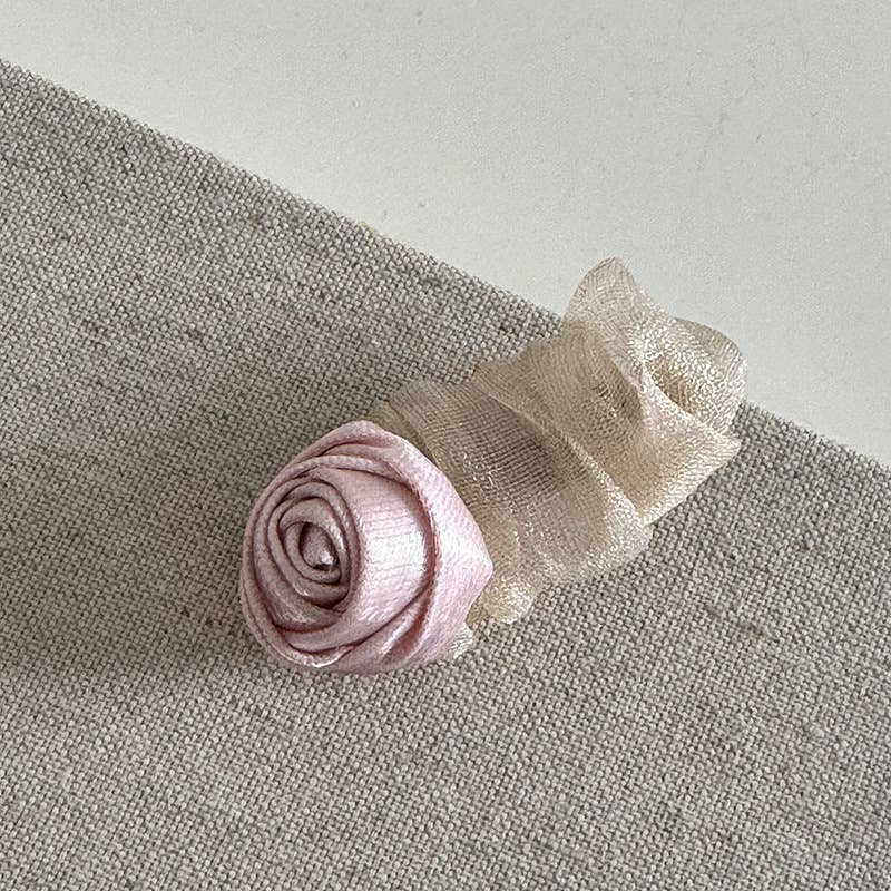 PINK ROSE MESH HAIR CLIP CREASE DUCKBILL BANG PIN_CWAHA4693