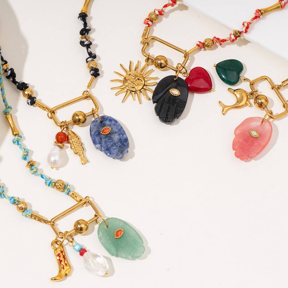 18K EYE PENDANT NECKLACE WITH NATURAL STONE_CWMM7526