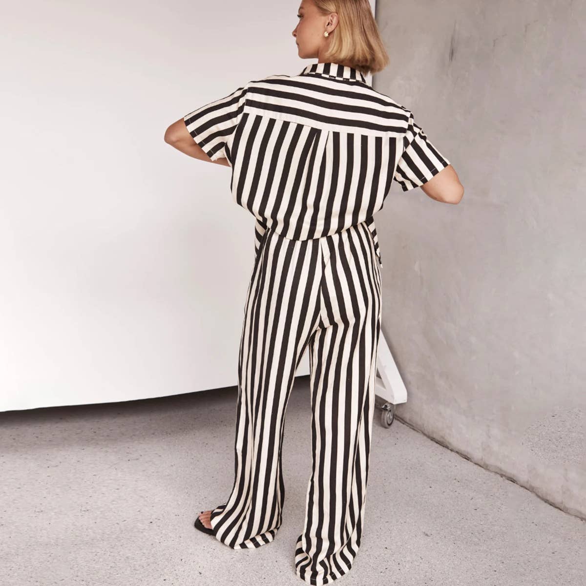 Striped Color Matching Two-Piece Set