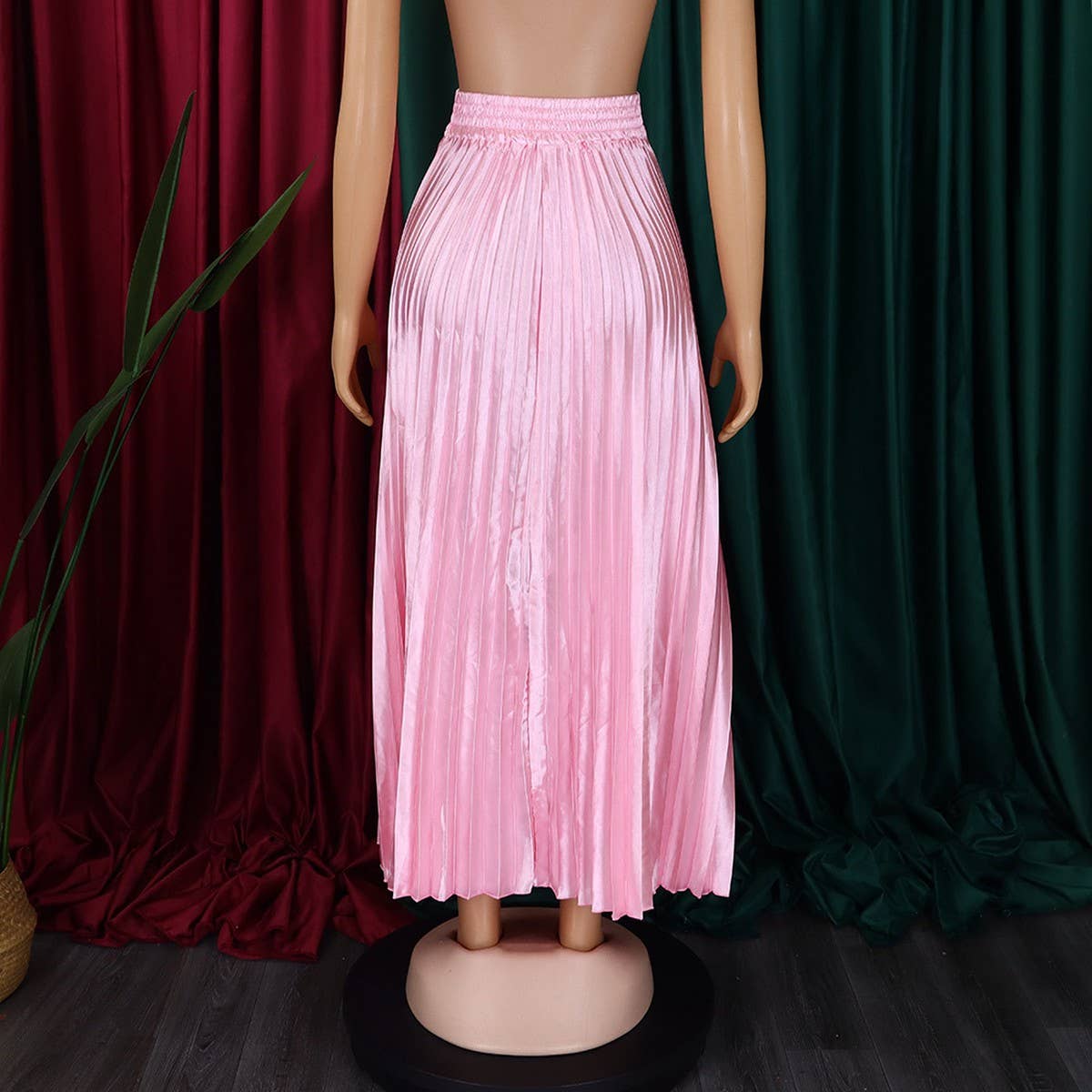 PLUS SIZE MID HIGH WAIST PLEATED LONG SKIRT_CWDMD3676