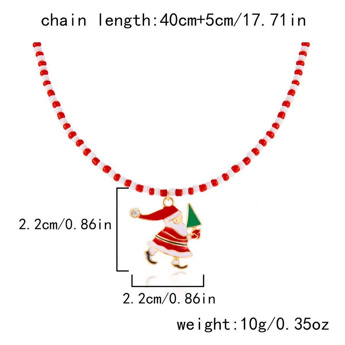 Cwaje2515_Christmas Tree Santa Claus Rice Bead Necklace