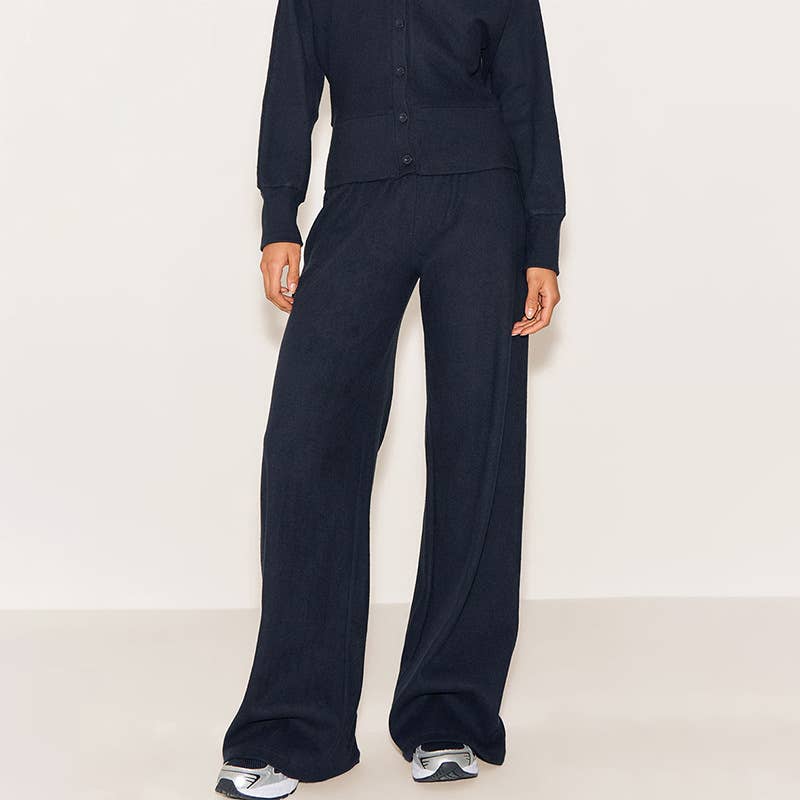 V-Neck Fitted Cardigan Lace-Up Wide-Leg Pant Set