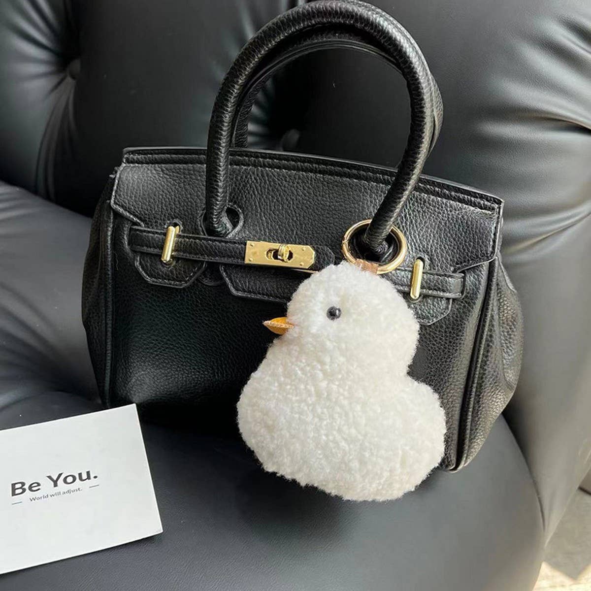 REAL WOOL YELLOW DUCK CAR KEYCHAIN PENDANT_CWMM2591