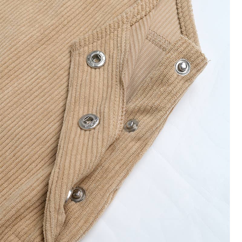 Solid-Color Casual Corduroy Strappy Dress