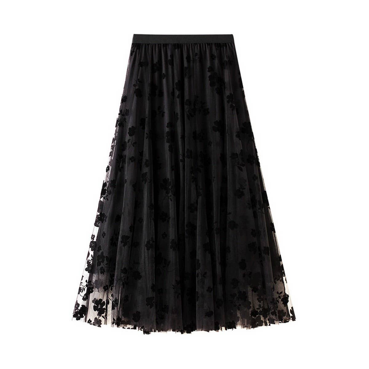 FLOCKED TULLE PLEATED SLIM FIT MIDI SKIRT_CWBMS0382