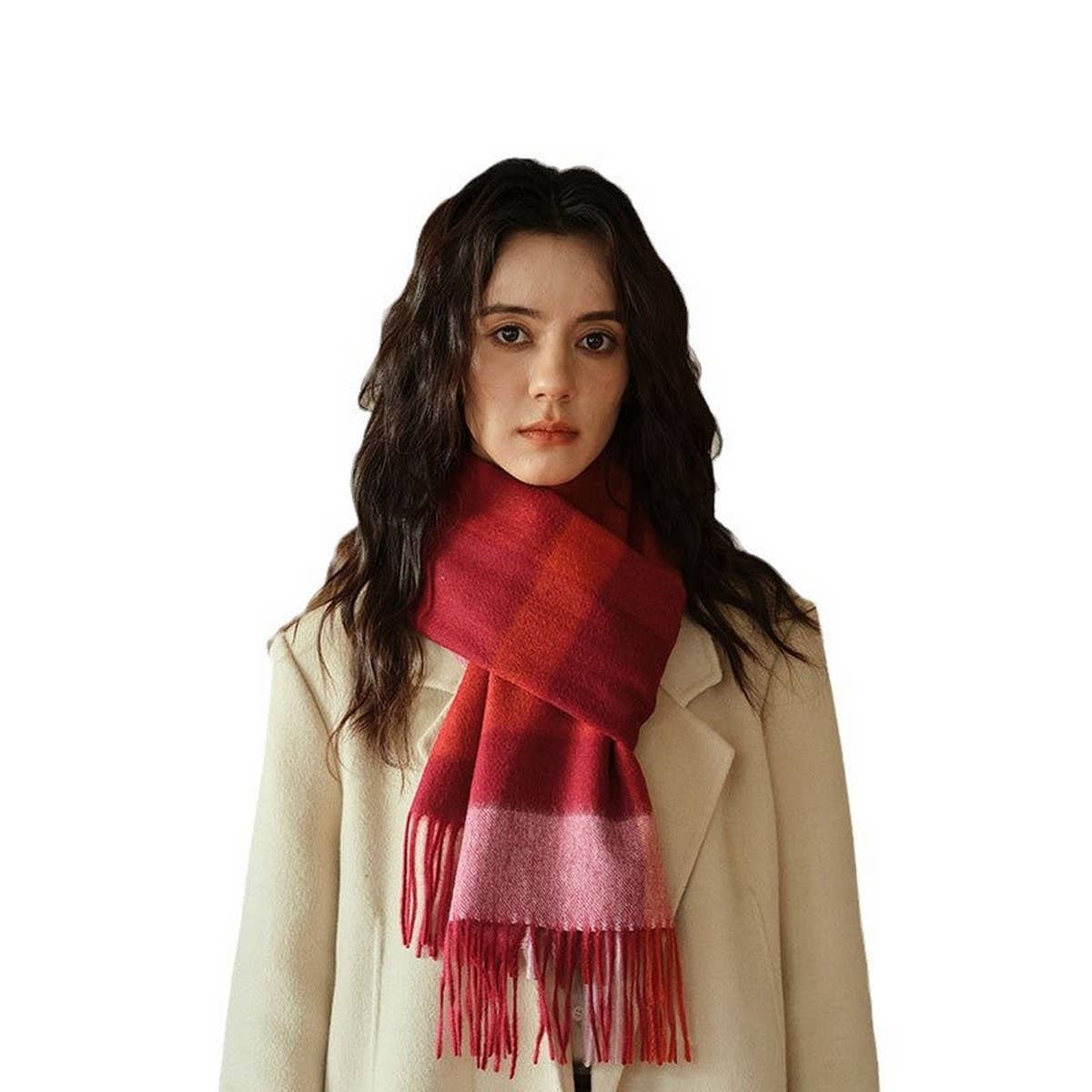 100% WOOL PLAID SCARF SOFT REVERSIBLE WRAP_CWASC2348