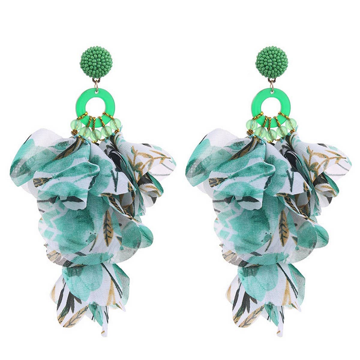 HANDMADE LONG STATEMENT FLORAL FABRIC EARRINGS_CWMM6159