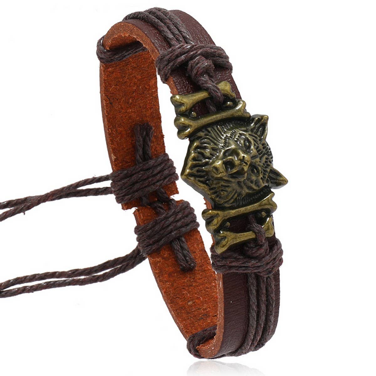 Vintage Braided Wolf Head Leather Bracelet_Cwmm4477