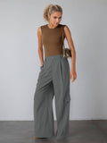 Solid-Color High-Waisted Straight-Leg Workwear