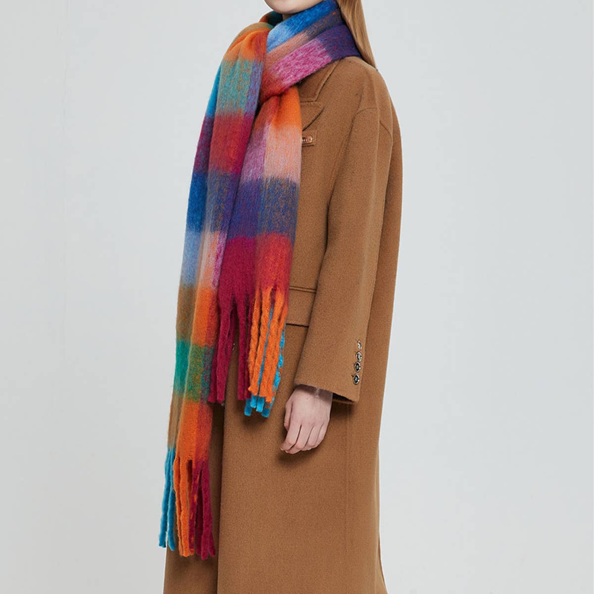 RAINBOW PLAID FUZZY SCARF THICK WINTER SHAWL WRAP_CWASC1051