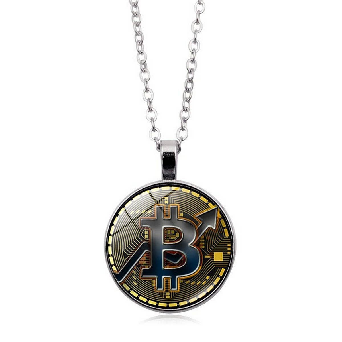 GOLD COIN BITCOIN TIME GEMSTONE PENDANT NECKLACE_CWAJE0704