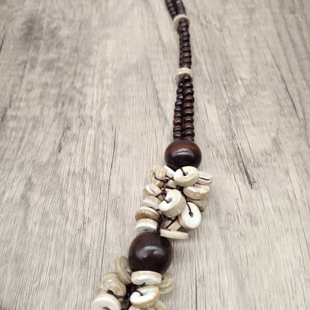 BOHEMIAN COCONUT WOOD BEAD NECKLACE_CWMM4846