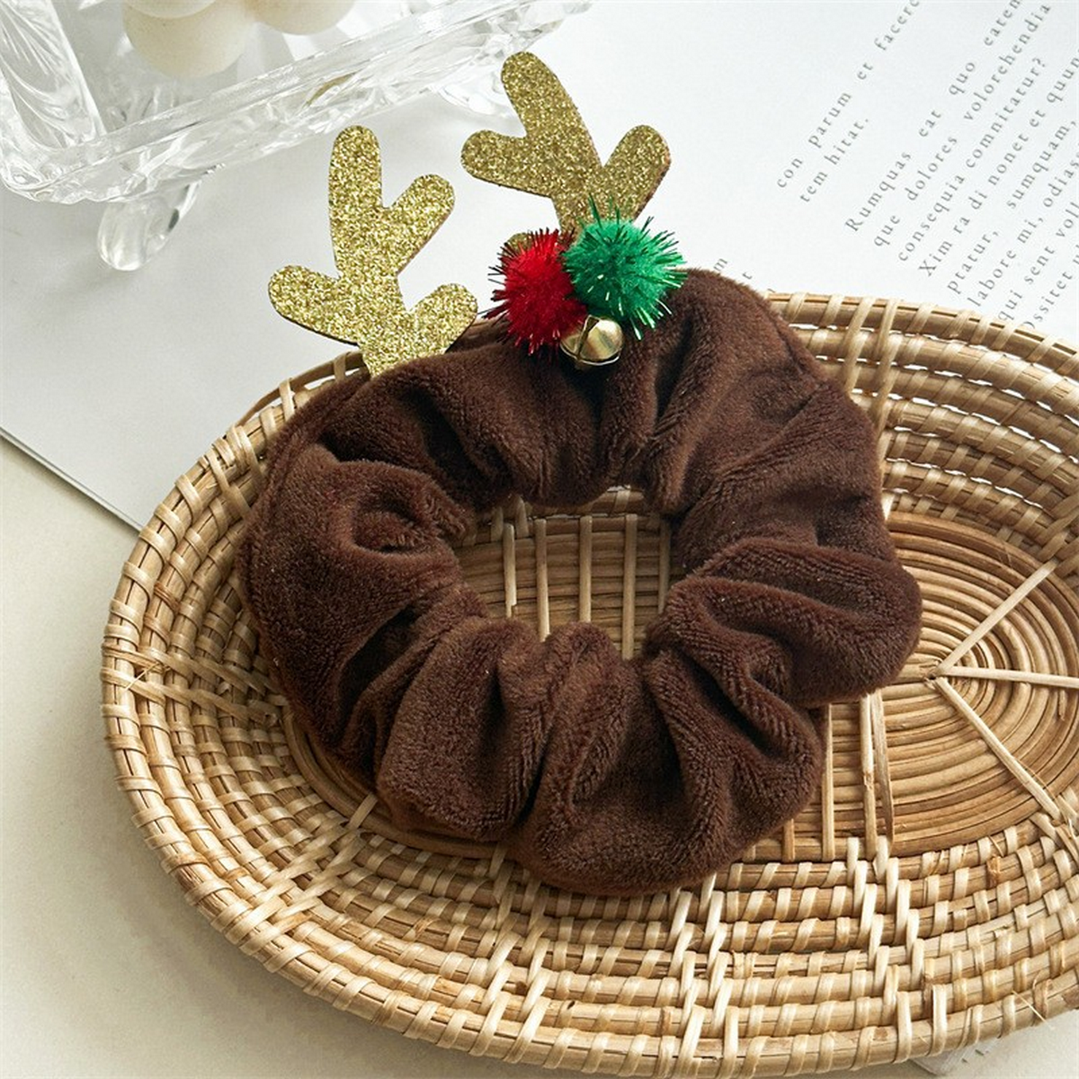 BAT REINDEER SCRUNCHIE HOLIDAY HAIR TIE FOR WOMEN_CWAHA1461